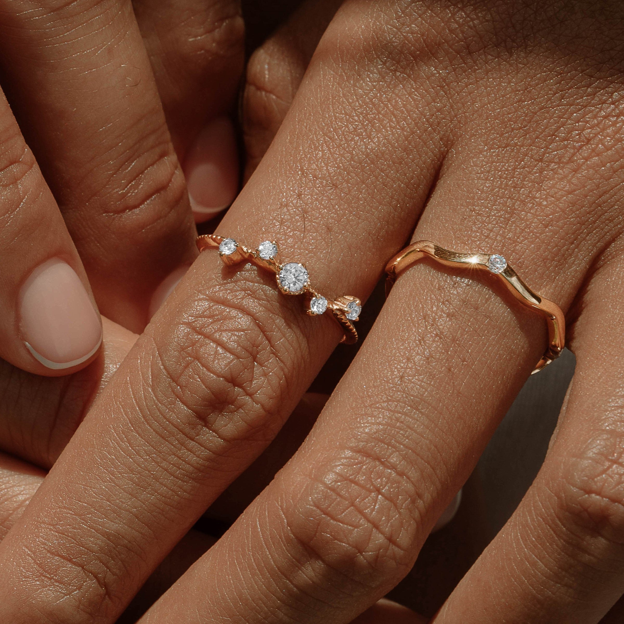 Kasai and Anadyr, recycled gold lab-grown diamonds rings created by Sceona